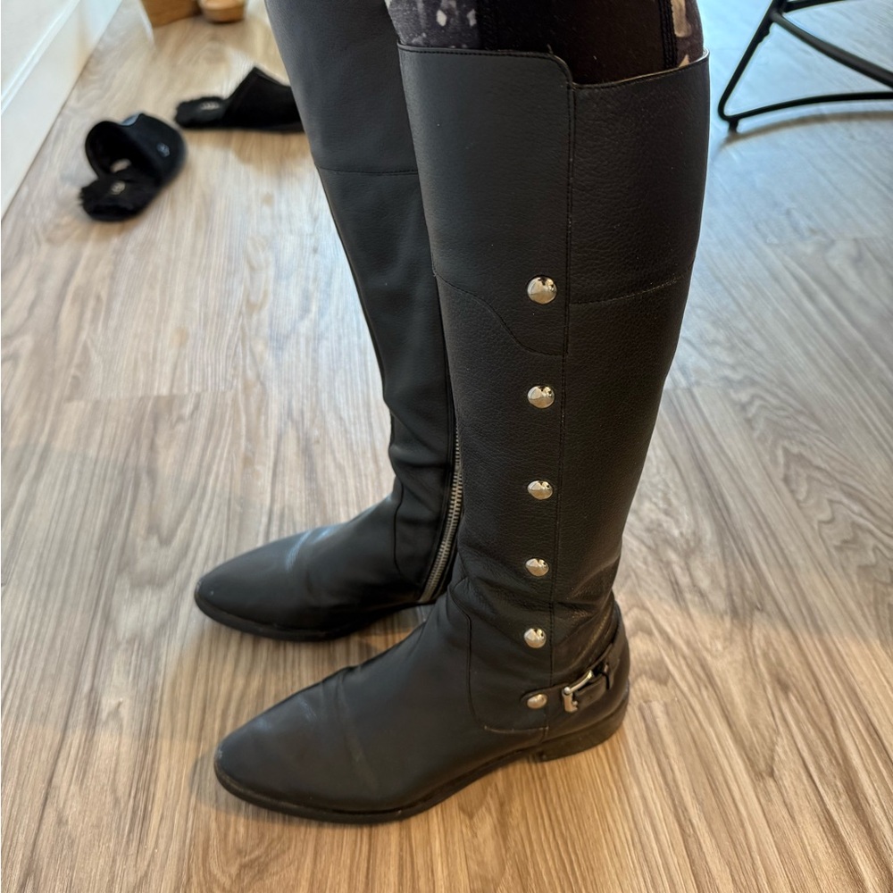 Michael Kors Black Over the Knee Boots with Silver Accents